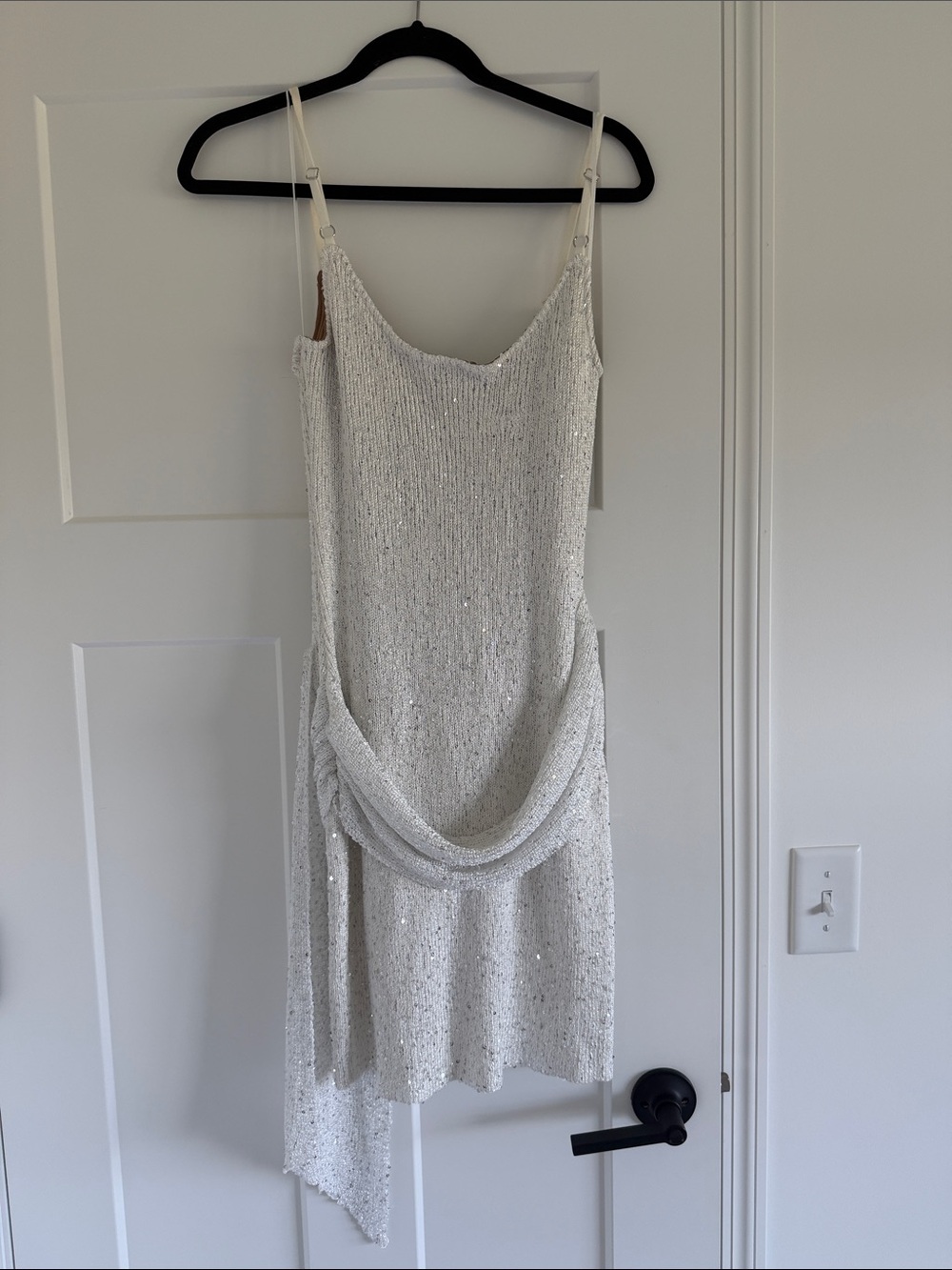 JLUXLABEL White Sequin Mini Slip Dress with Draped Rosette - Picture 4 of 4